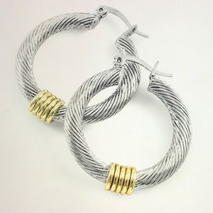 Glamouresq 2-Tone Rhodium Plated 17mm Hoop Earings